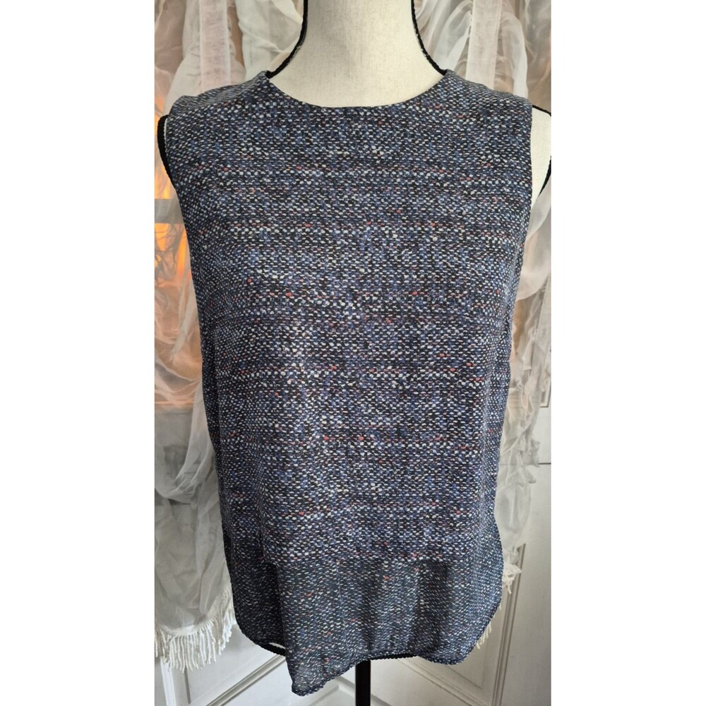 Theory Women M Silk Blouse Lined Layered Sleeveless Blue Multicolor Print